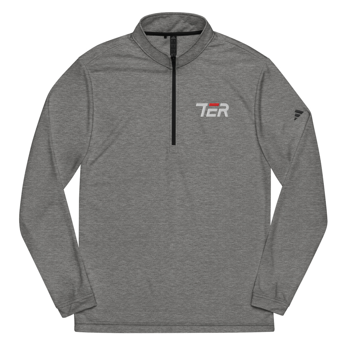 Gray long-sleeve pullover with TER logo on a white background
