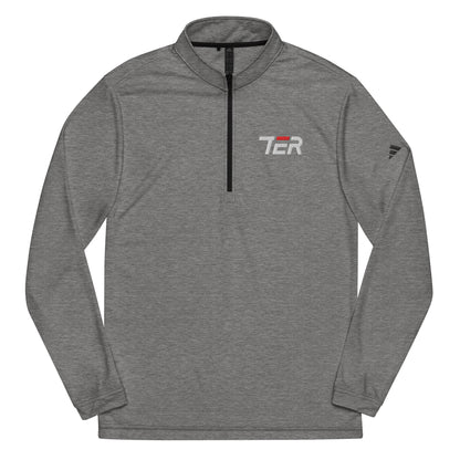 Gray long-sleeve pullover with TER logo on a white background